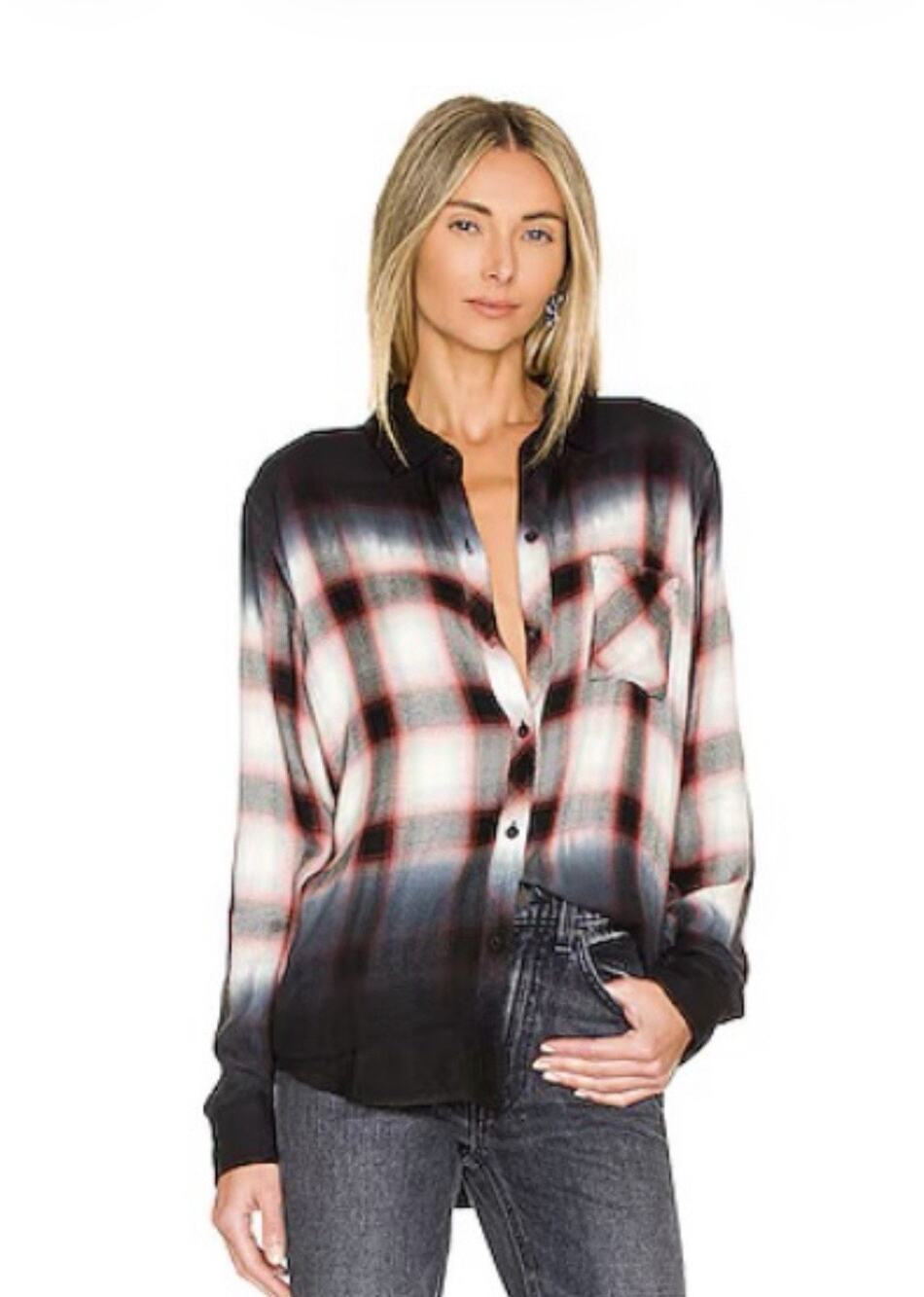 RAILS Hunter Button Up in Ivory Smoke Dip Dye Button-Up Shirt size XS 240